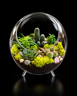 Footed Glass Desert Terrarium — botanical art by April Stiles